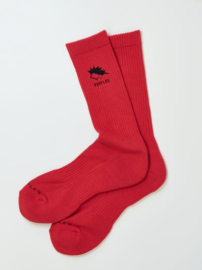 Towel like color socks -RED-