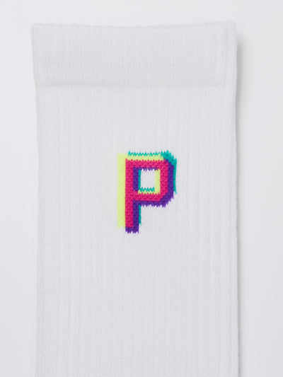 『P』gradation logo socks  -white-